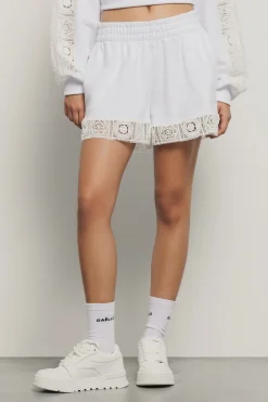 Gonne & Shorts^Gaëlle Short in felpa con balza in pizzo macramè • - Paris Bianco