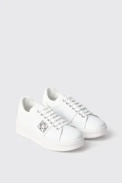 Sneakers^Gaëlle Sneaker addict in action leather con inserto gioiello e rubber patch • - Paris Bianco
