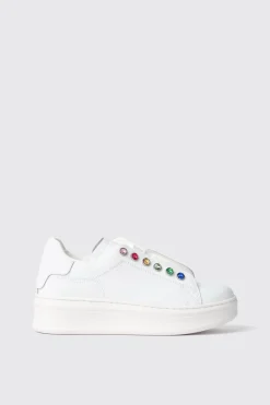 Sneakers^Gaëlle Sneakers addict in action leather con strass • - Paris Bianco