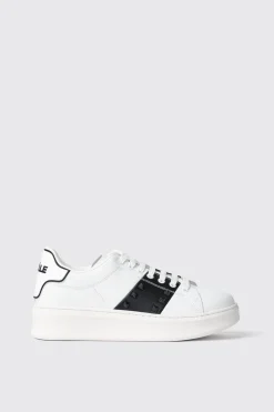 Scarpe^Gaëlle Sneakers addict in action leather con rubber patch ed inserto con borchie • - Paris Bianco-nero