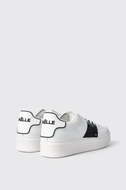 Scarpe^Gaëlle Sneakers addict in action leather con rubber patch ed inserto con borchie • - Paris Bianco-nero