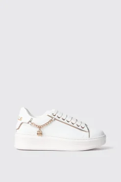 Sneakers^Gaëlle Sneakers addict in action leather con profili oro e catena con ciondolo • - Paris Bianco