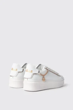 Sneakers^Gaëlle Sneakers addict in action leather con profili oro e catena con ciondolo • - Paris Bianco