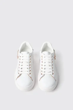 Sneakers^Gaëlle Sneakers addict in action leather con profili oro e catena con ciondolo • - Paris Bianco