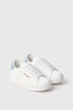 Sneakers^Gaëlle Sneakers addict in action leather con inserto denim • - Paris Denim light blu