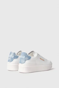 Sneakers^Gaëlle Sneakers addict in action leather con inserto denim • - Paris Denim light blu