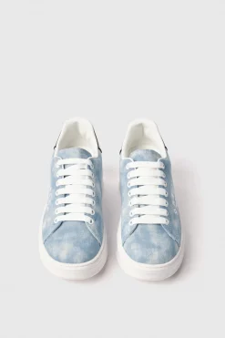 Sneakers|Denim^Gaëlle Sneakers addict in denim con rubber patch e logo ricamato • - Paris Denim light blu