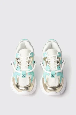 Sneakers^Gaëlle Sneakers runner in mesh con stopper logato in rubber e inserti in laminato • - Paris Verde menta