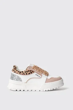 Sneakers^Gaëlle Sneakers skaters in action leather con inserti animalier e glitter • - Paris Animalier beige