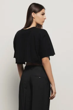 T-Shirt^Gaëlle T shirt crop in jersey paricollo dettaglio taglio con stampa • - Paris Nero