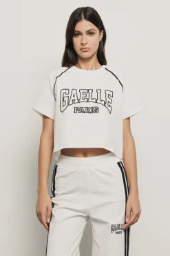 T-Shirt^Gaëlle T shirt crop paricollo raglan con inserti profilo • - Paris Bianco