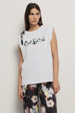 T-Shirt^Gaëlle T shirt in jersey paricollo smanicata con dettaglio spalla con stampa • - Paris Bianco