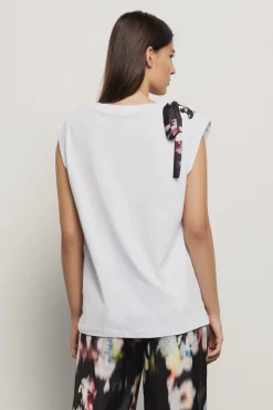 T-Shirt^Gaëlle T shirt in jersey paricollo smanicata con dettaglio spalla con stampa • - Paris Bianco