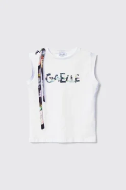 T-Shirt^Gaëlle T shirt in jersey paricollo smanicata con dettaglio spalla con stampa • - Paris Bianco