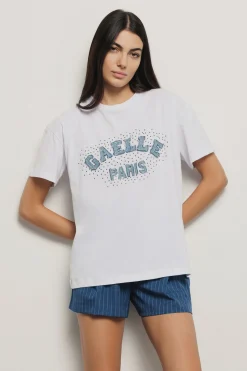 T-Shirt^Gaëlle T shirt in jersey paricollo con ricamo • - Paris Bianco
