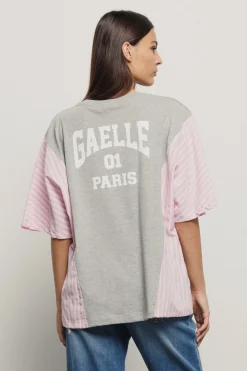 T-Shirt^Gaëlle T shirt jersey paricollo con inserti in popeline • - Paris Grigio melange