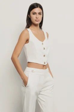 Top^Gaëlle Top crop smanicato con bottoni in cady • - Paris Gesso