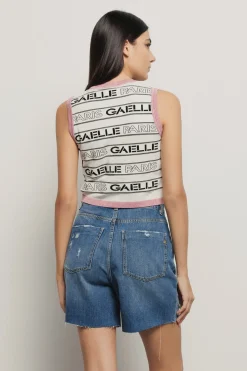 Top^Gaëlle Top cropped logato • - Paris Madreperla-fucsia