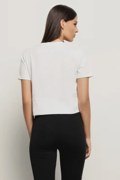 T-Shirt^Gaëlle T-shirt crop paricollo in bielastico con stampa e bottoni oro logati • - Paris Bianco