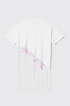 T-Shirt^Gaëlle T-shirt lunga girocollo con fondo laserato a frange e stampato • - Paris Bianco