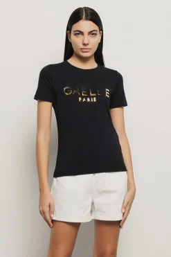 T-Shirt^Gaëlle T-shirt paricollo con appl. brick oro/argento • - Paris Nero