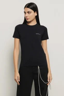 T-Shirt^Gaëlle T-shirt paricollo in bielastico con logo in strass • - Paris Nero