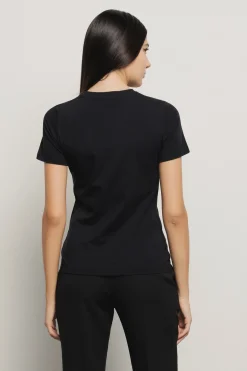 T-Shirt^Gaëlle T-shirt paricollo in bielastico con logo oro lato cuore • - Paris Nero