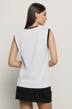 T-Shirt^Gaëlle T-shirt parocollo smanicata con logo stampa e bottoni logati oro • - Paris Bianco