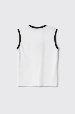T-Shirt^Gaëlle T-shirt parocollo smanicata con logo stampa e bottoni logati oro • - Paris Bianco
