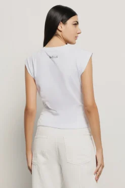 T-Shirt^Gaëlle T-shirt smanicata con incrocio sul davanti e logo in strass neri • - Paris Bianco